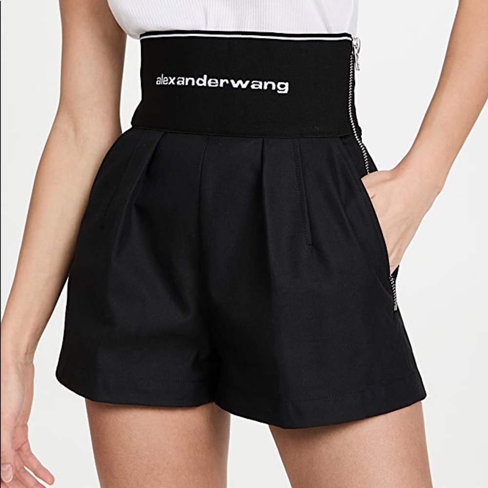 Alexander Wang Black High-Waist Pleated Shorts